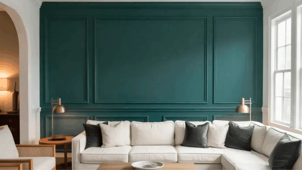 accent wall painted wit cascades color complimenting the furniture