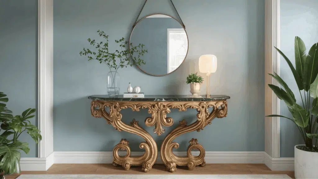 an art piece table that flows effortlessly with the theme