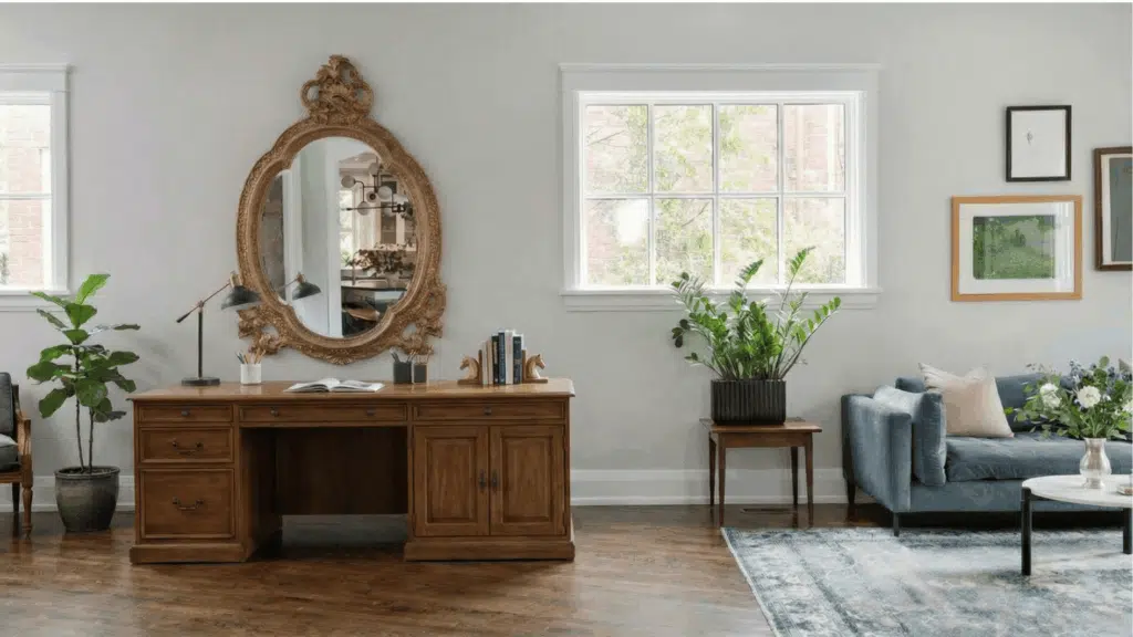 antique mirror in living area