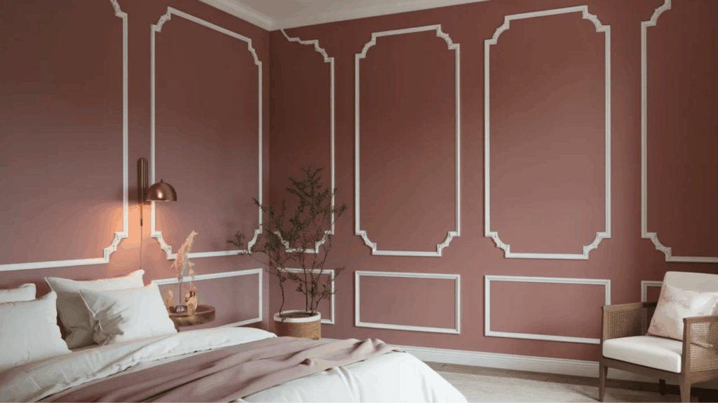 bedroom with soft ambient lighting, warm tones, minimal decor, and comfortable setup for reduced energy use