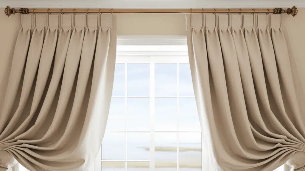 box pleat curtains providing neat, structured folds in an office space.
