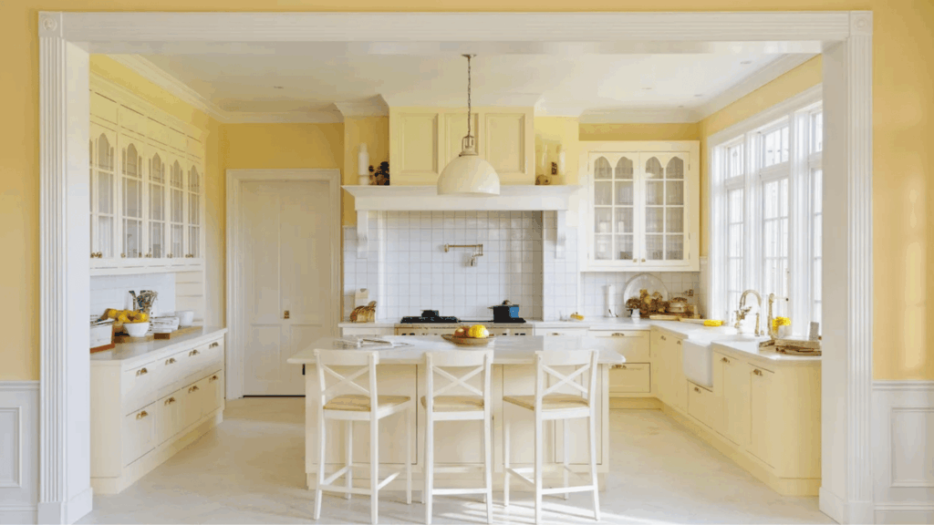 bright kitchen with large windows, natural light, white cabinets, and modern layout