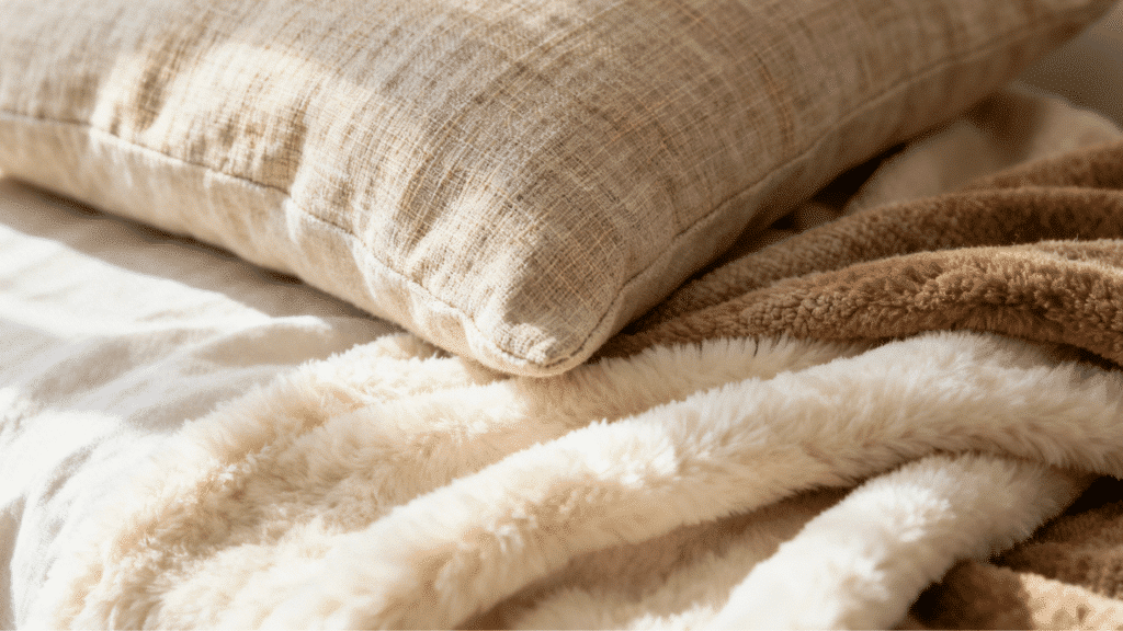 cape cod style house bedroom textiles with soft cushions, neutral fabrics, and cozy layered coastal comfort