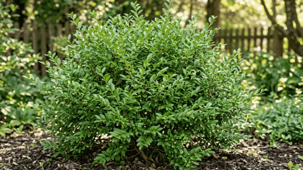 chinese privet close up with small dense green leaves in natural light plant fully visible not cut from above with sharp detail