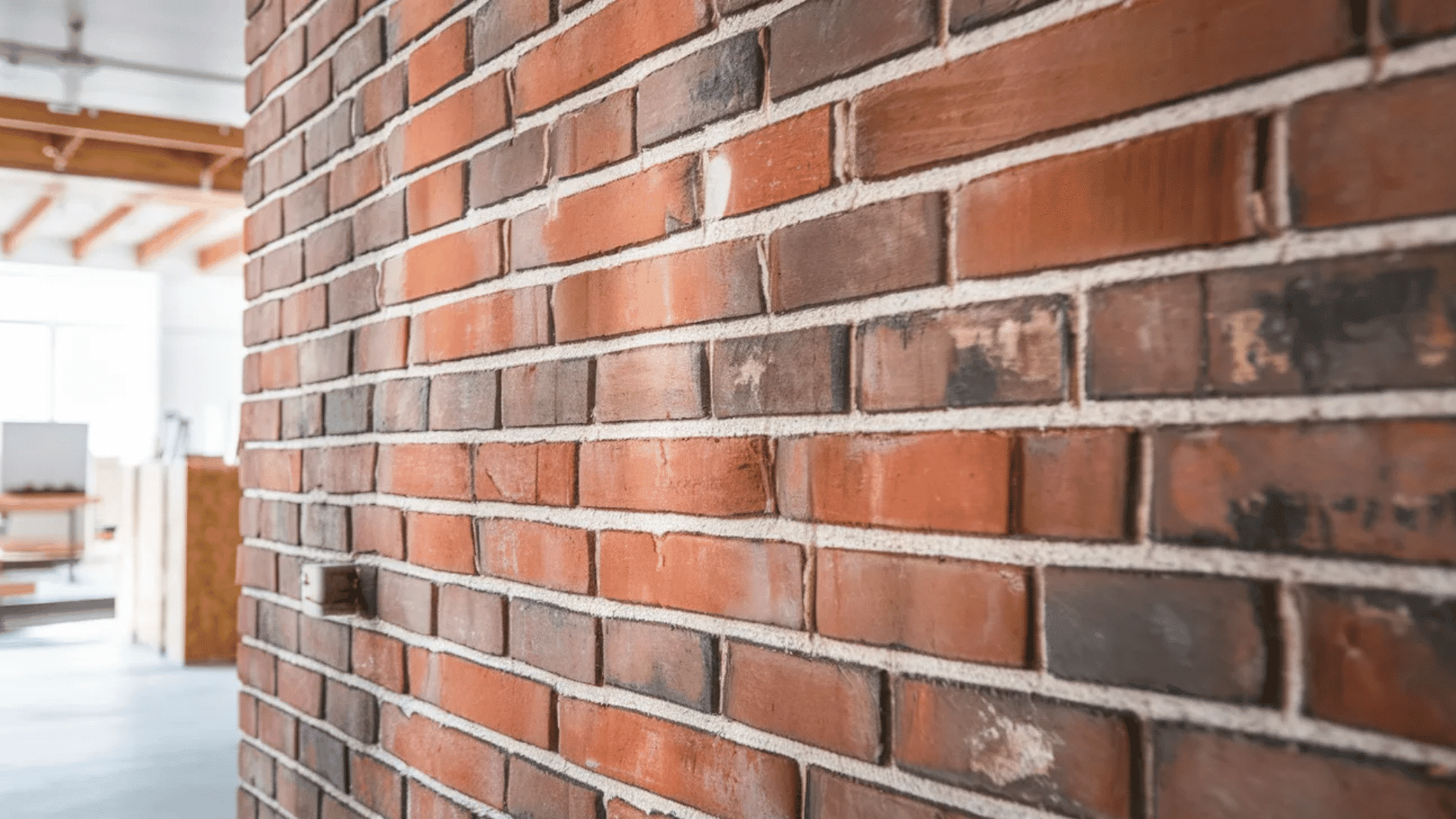 close-up of clean, natural red brick with detailed mortar lines and no paint