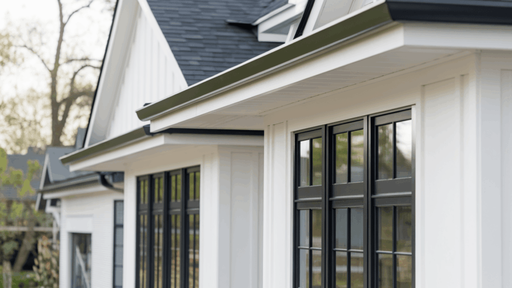 closed eaves on a modern residential home featuring a smooth soffit panel that covers the rafter tails beneath the roof edge