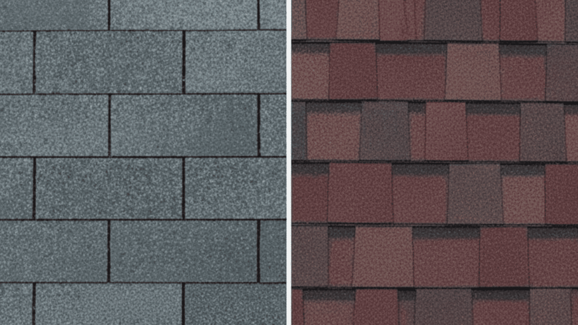 comparison of 3-tab shingles on the left and architectural shingles on the right