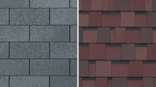 comparison of 3-tab shingles on the left and architectural shingles on the right