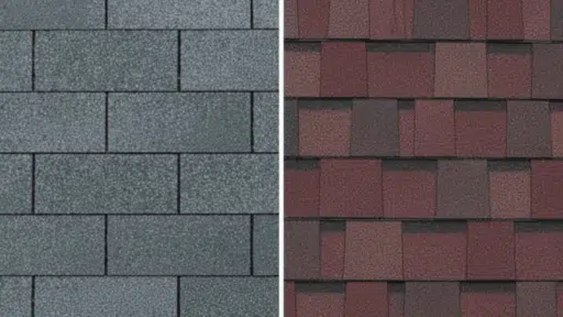comparison of 3-tab shingles on the left and architectural shingles on the right