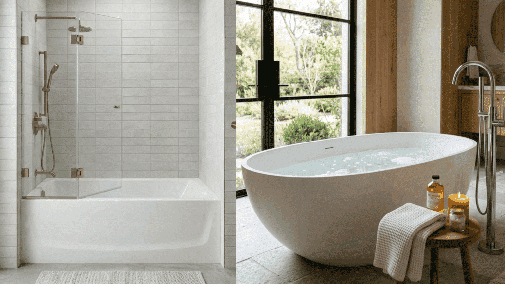 comparison of alcove bathtub and freestanding tub in modern bathrooms