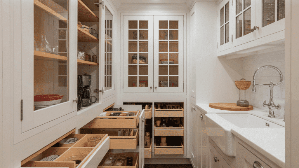 concealed storage solutions in a galley kitchen maximizing space and keeping things tidy.