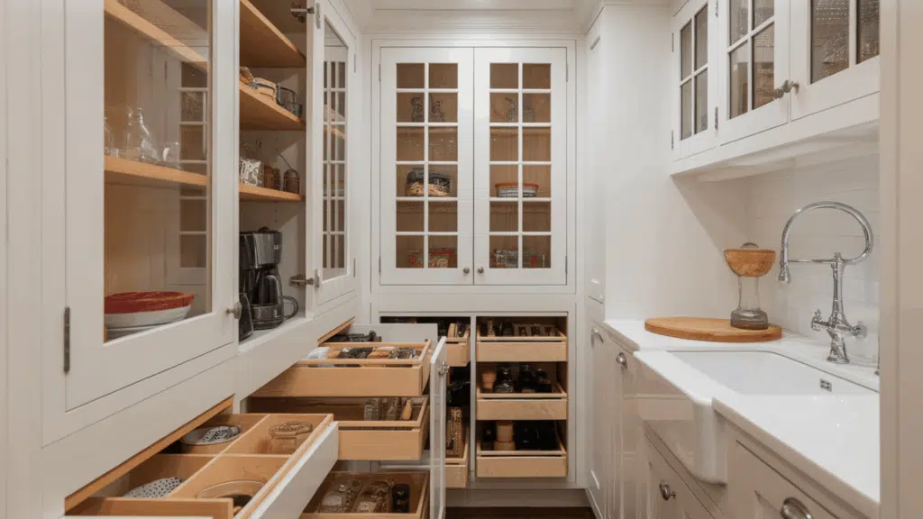 concealed storage solutions in a galley kitchen maximizing space and keeping things tidy.