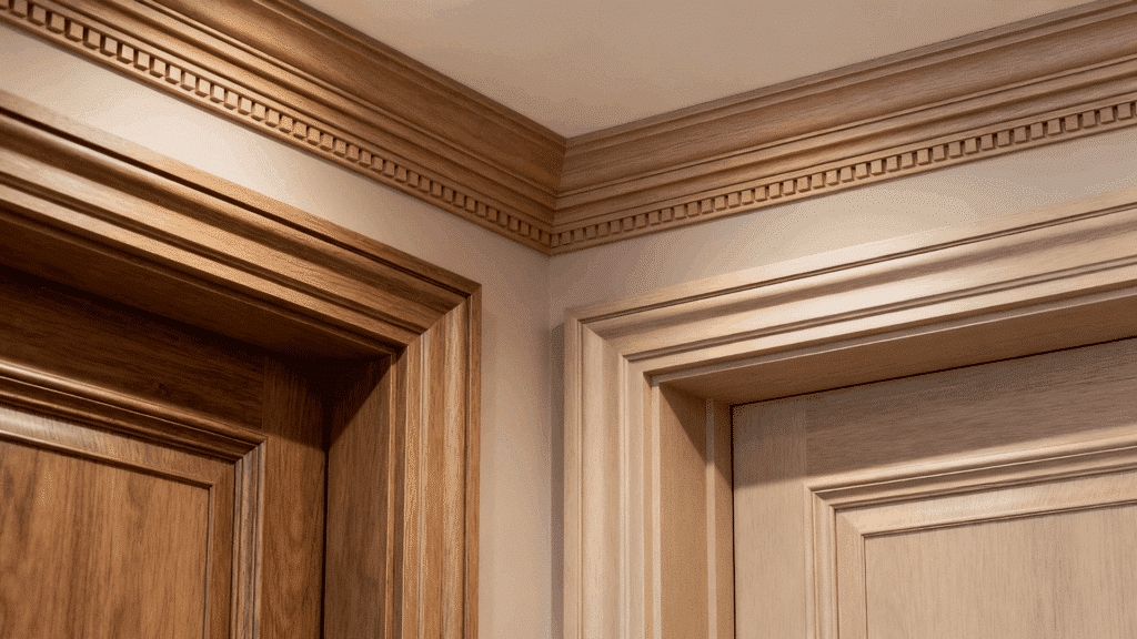 custom built-up door casing with layered trim pieces creating a detailed and high-end interior look