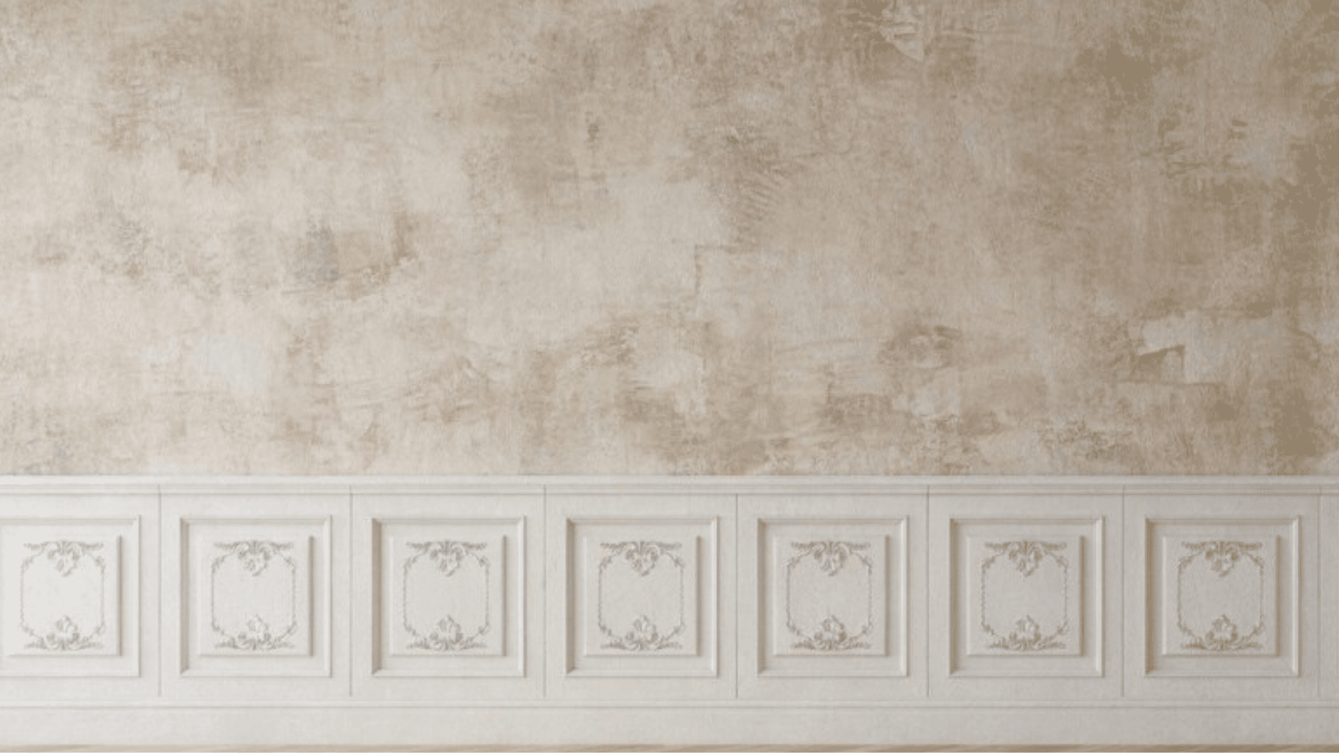 decorative wall with classic wainscoting panels and textured beige finish, creating an elegant and timeless interior backdrop