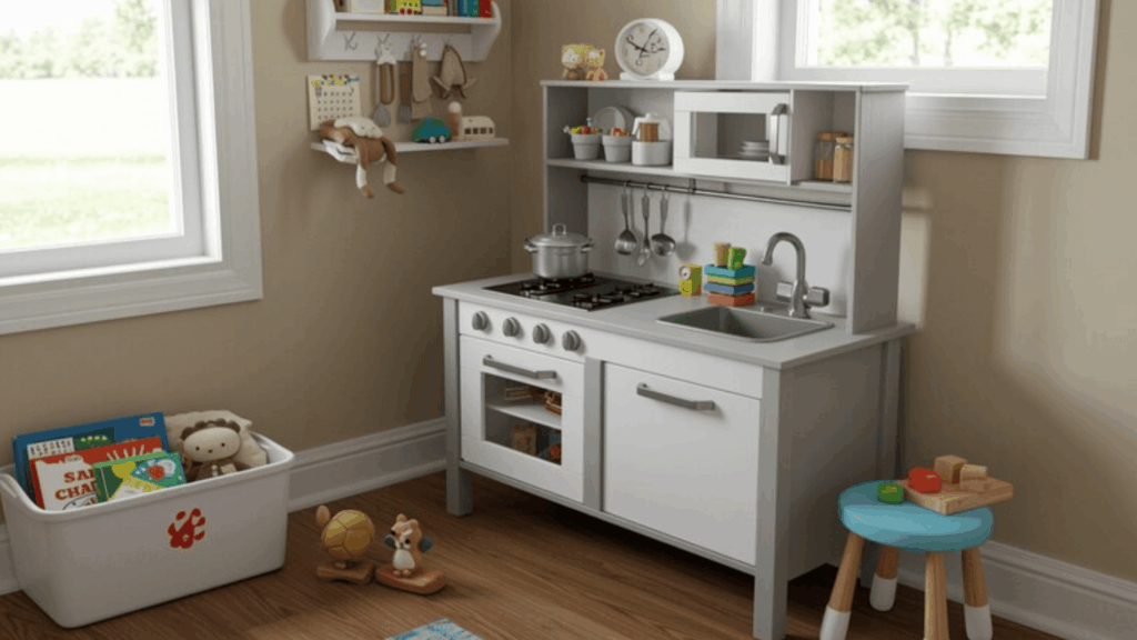 diy play kitchen in a corner