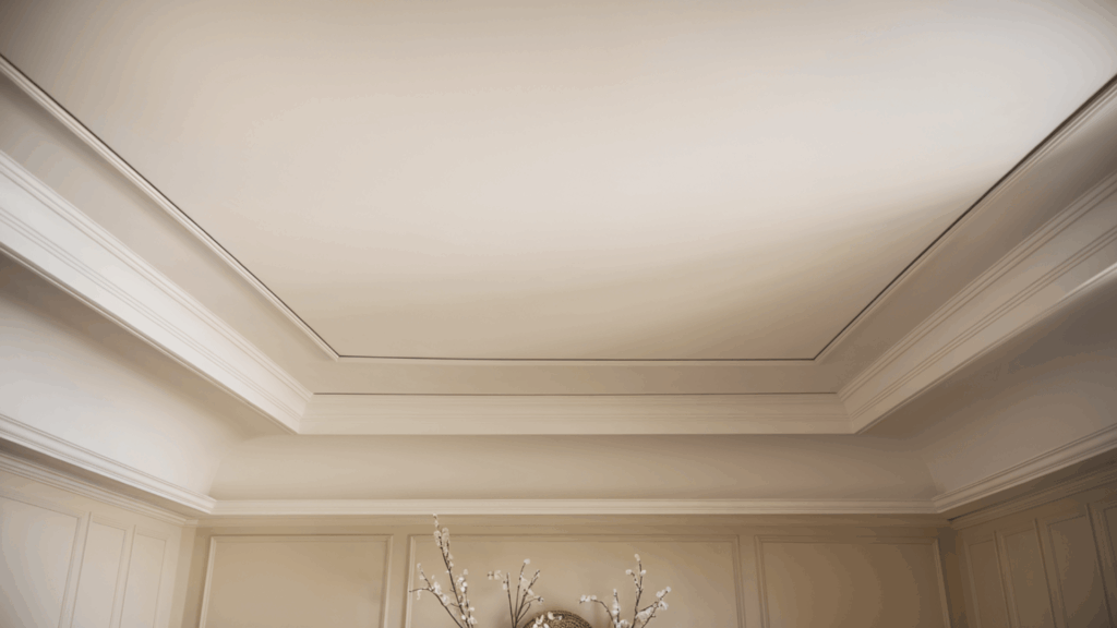 flat paint on a ceiling showing a smooth matte finish with no sheen under soft overhead lighting in a residential interior space