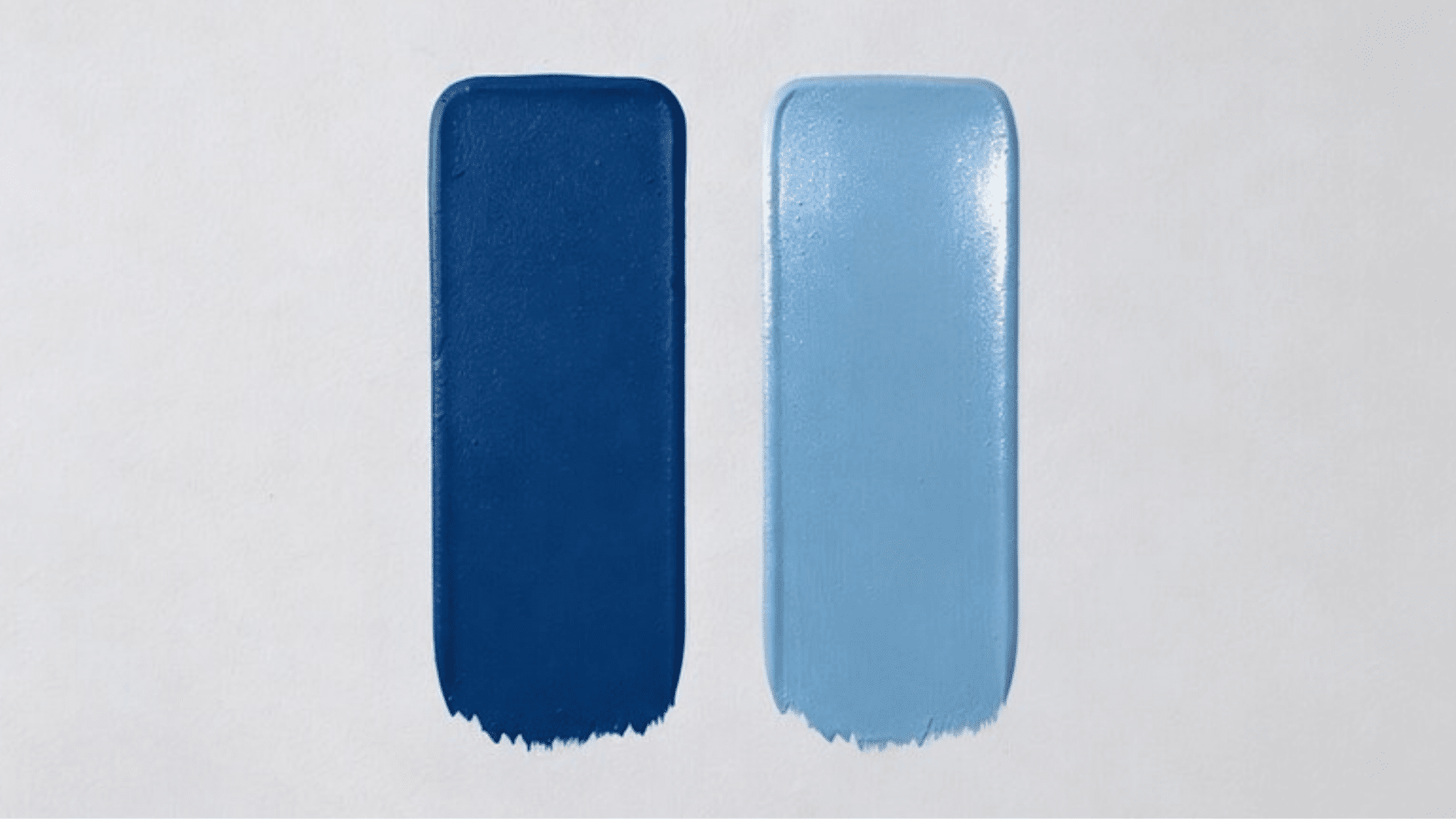 flat vs eggshell paint swatches showing matte dark blue and soft sheen light blue finishes on a wall surface