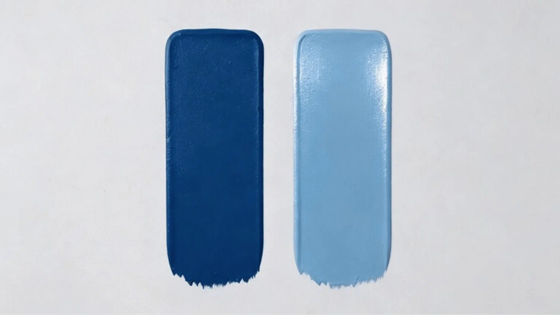 flat vs eggshell paint swatches showing matte dark blue and soft sheen light blue finishes on a wall surface