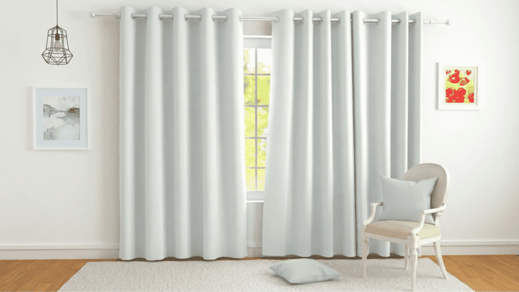 floor-length curtains hanging to the floor in a living room for a polished look.