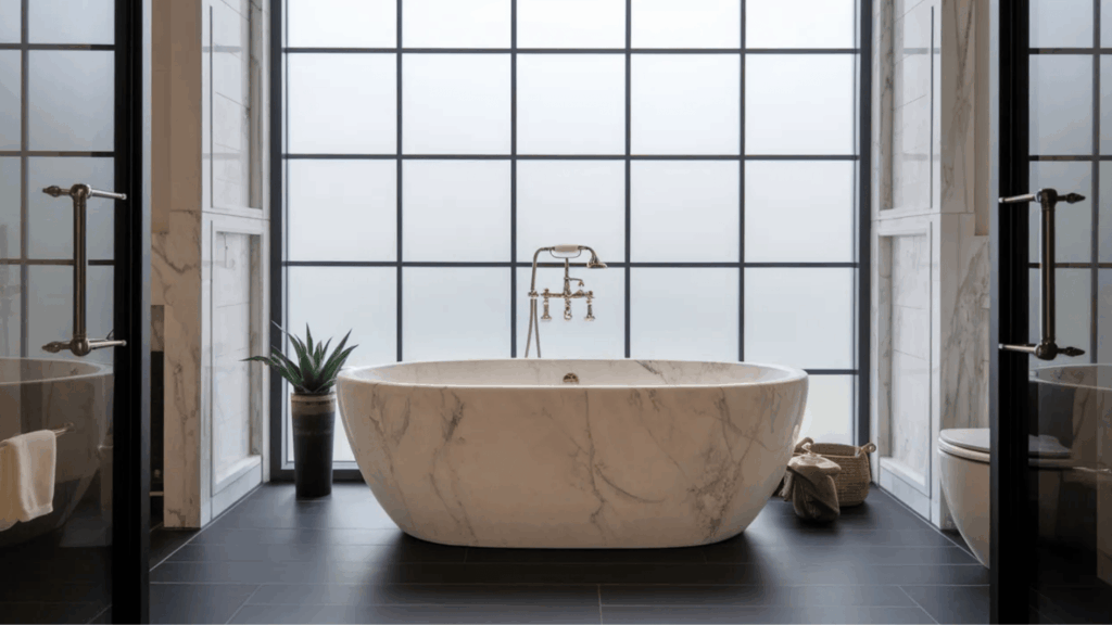 freestanding bathtub in bathroom