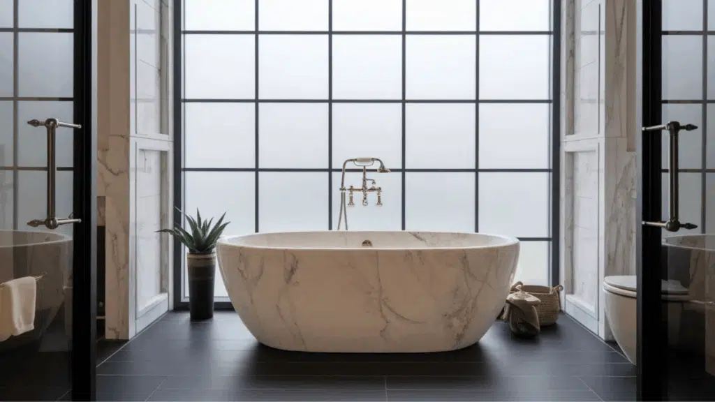freestanding bathtub in bathroom