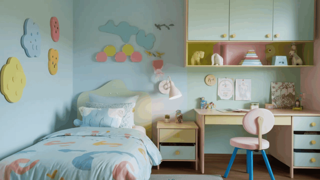 front view kids bedroom with twin bed in 8x10 small bedroom layout