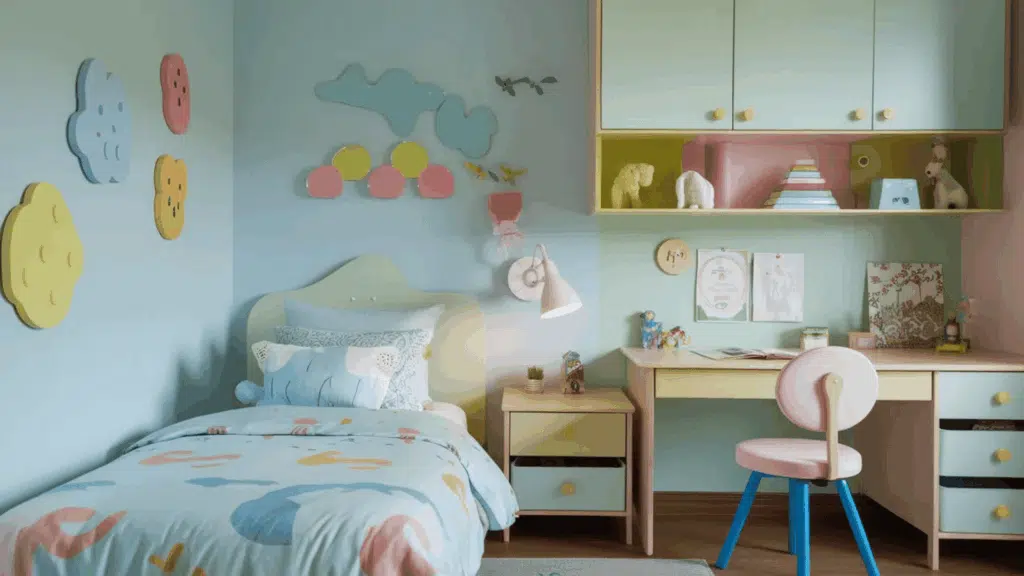 front view kids bedroom with twin bed in 8x10 small bedroom layout