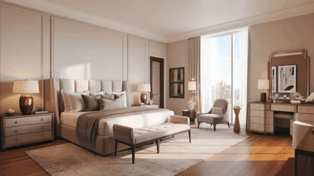 front view master bedroom layout with king bed in master bedroom size