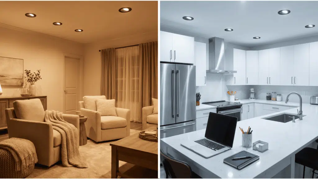 image comparing soft white and daylight lights