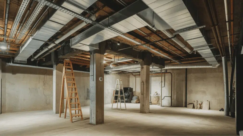 industrial style exposed ceiling