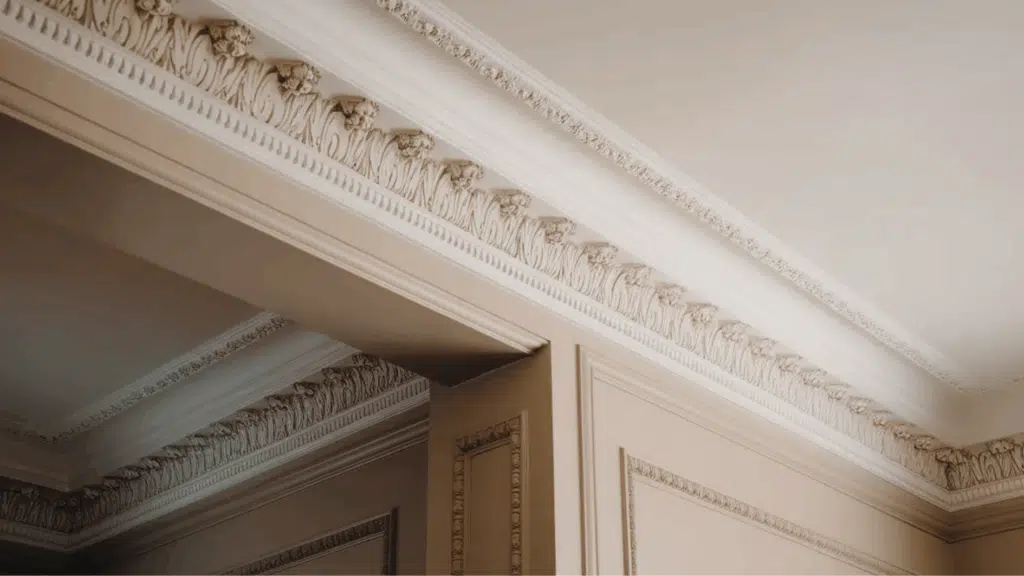 intricate moulding on ceiling with borders to enhance victorian theme