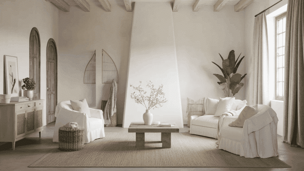 light taupe farmhouse stained concrete floors in white interior