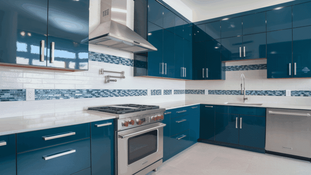 modern flat panel cabinet door with a single uninterrupted surface and no decorative framing.