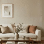 modern living room with smooth painted wall indoor plants and large window with natural light