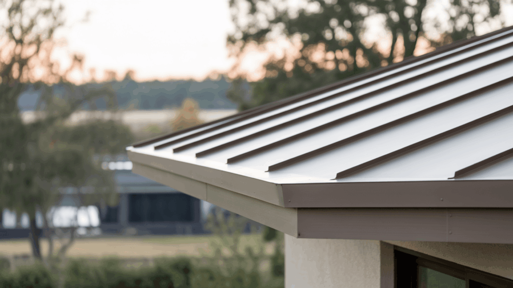 narrow eaves close-up on a modern home showing a minimal slim overhang with a clean flat fascia board and little extension past the wall