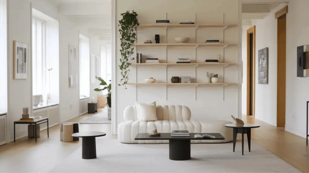 open shelves in living room