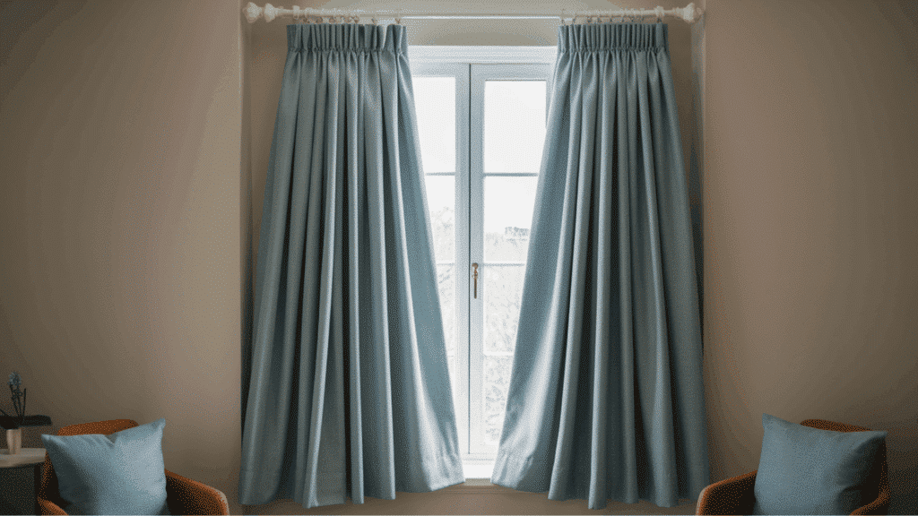 or a minimalist design. sill-length curtains ending at the window sill in a kitchen or bathroom.