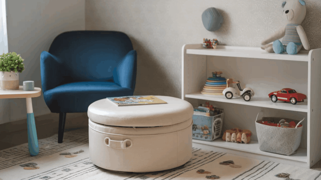 otttoman in a kid's room for hidden storage