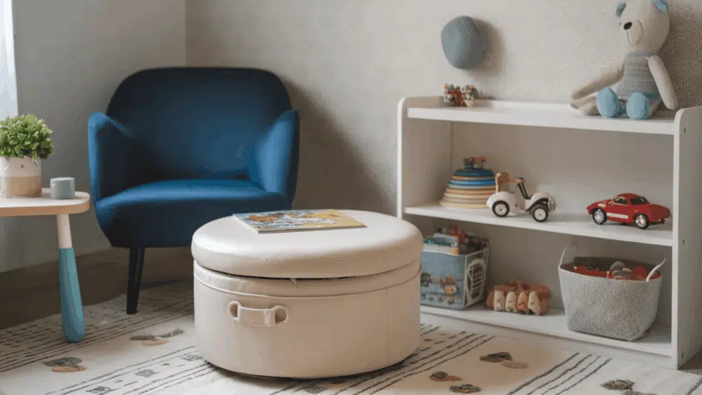 otttoman in a kid's room for hidden storage