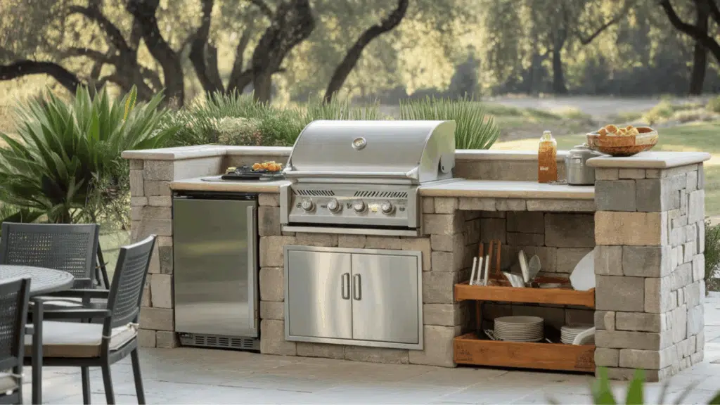 outdoor kitchen and barbeque area