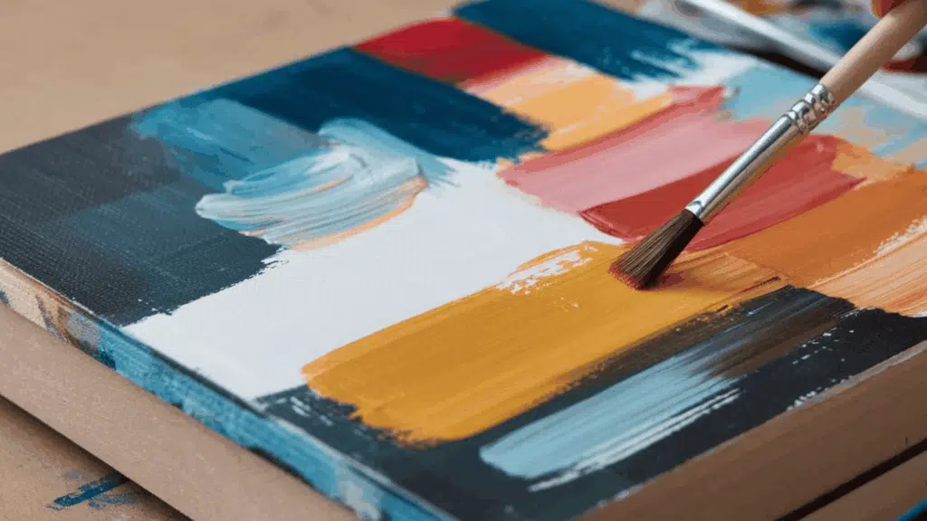 painting on wood with acrylic colors using a brush to create vibrant strokes