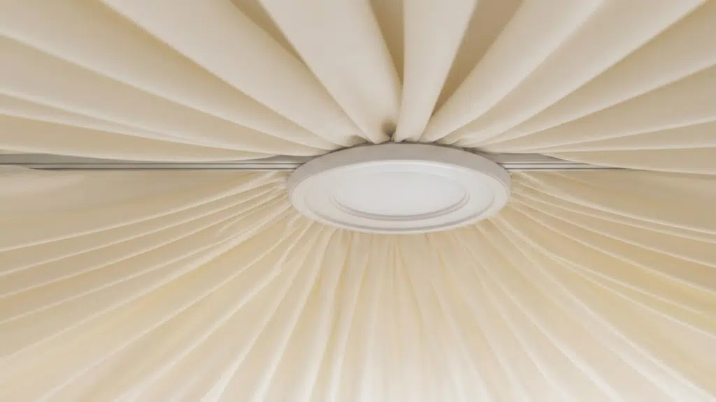 pleated fabric light fixture to the ceiling