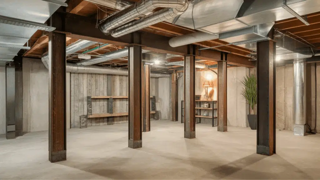 raw metal pillars and beams