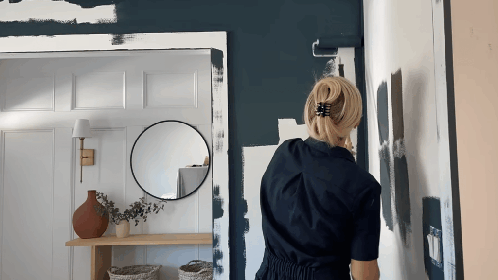 rolling paint on wall using w pattern for even coverage (1)