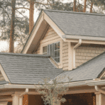 roof eave structure on a residential home showing the soffit fascia gutters and rafter tails along the bottom edge of the roof
