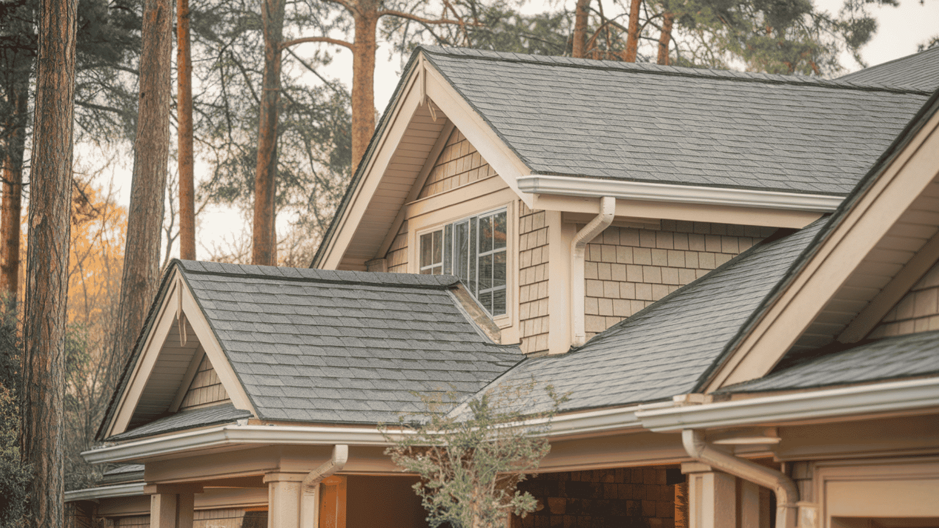 roof eave structure on a residential home showing the soffit fascia gutters and rafter tails along the bottom edge of the roof
