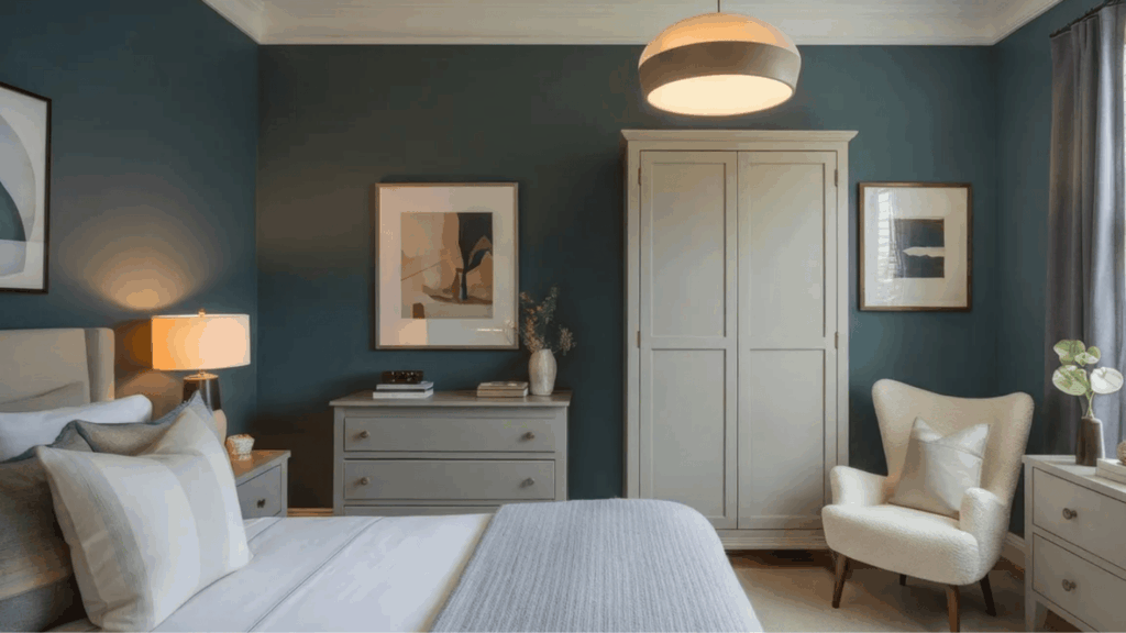 sherwin-williams cascades color on the walls of a bedroom