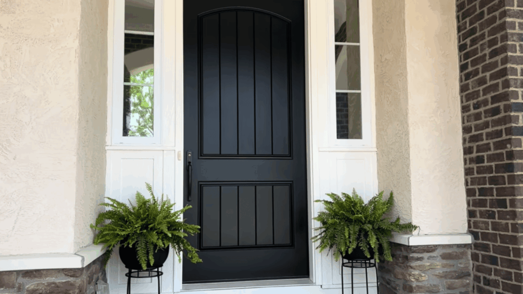 shiny new black door handle with attached door handel