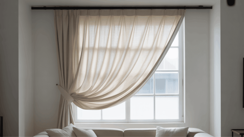single panel curtains hung across a narrow window for a minimalist design.