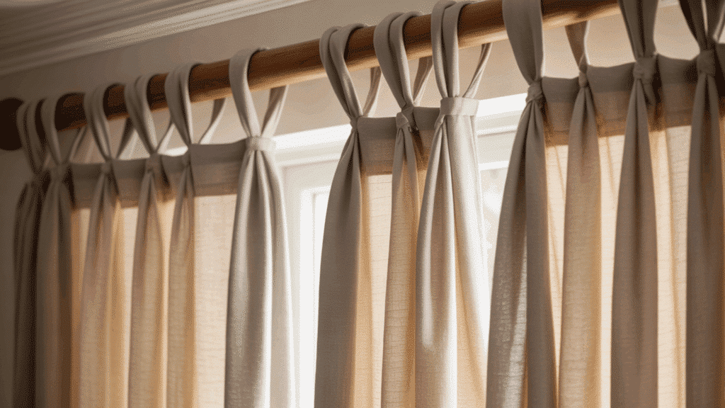 tie-top curtains hanging loosely in a casual, relaxed playroom.